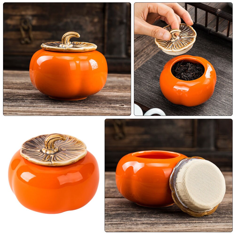 1Pc Sealing Tea Caddy Decorative Tea Canister Ceramic Tea Can Storage Jar Orange