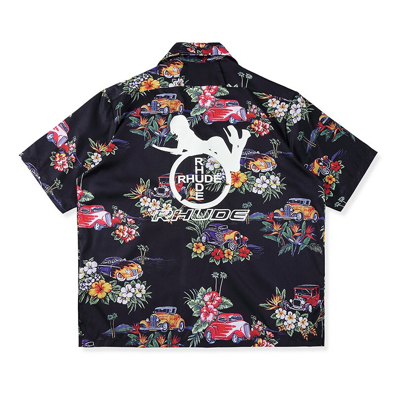 RHUDE – chemise à manches courtes avec imprimé floral et voiture, style , rue, hawaïen