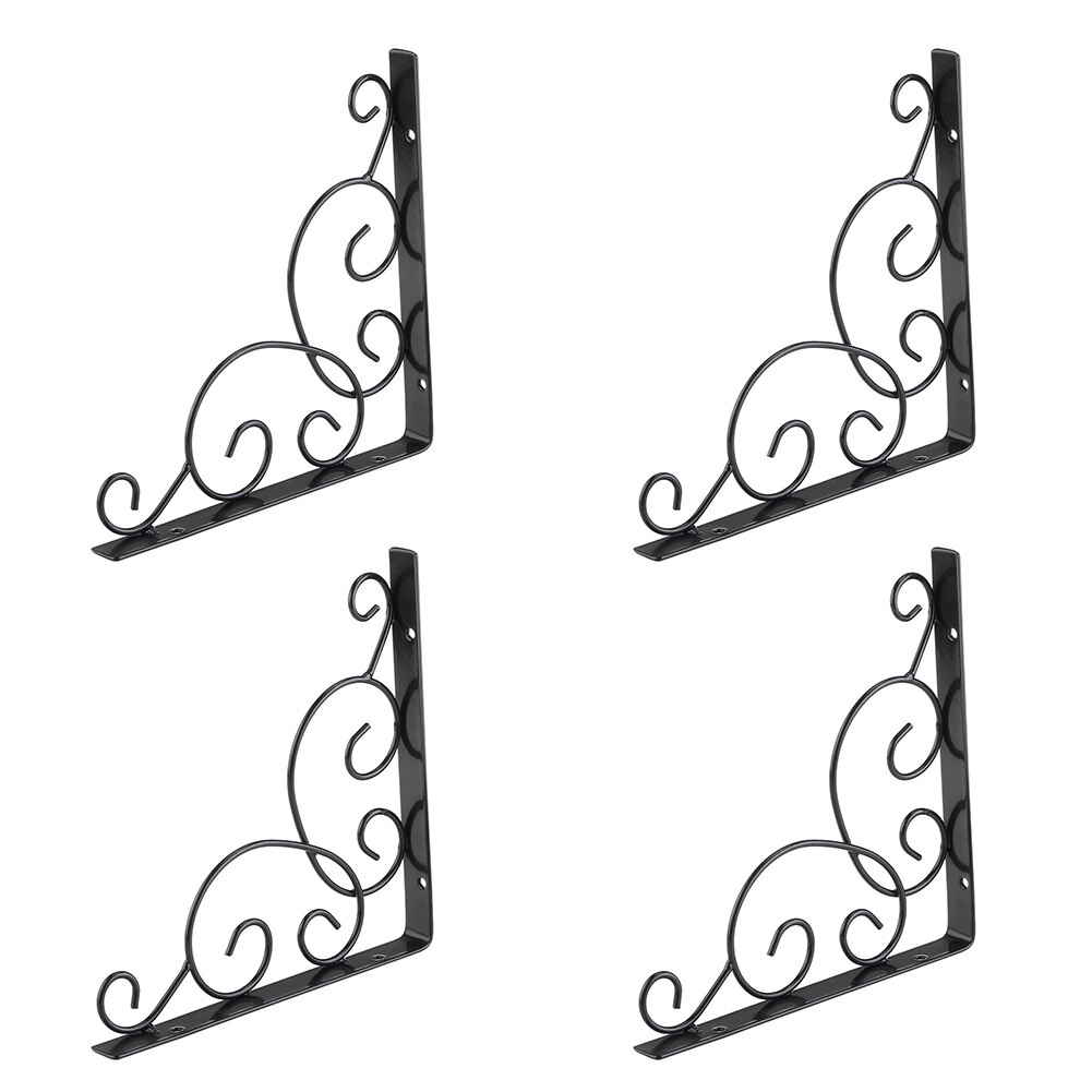 4pcs Corner Brace Carved Scroll Home Decor Wall Mounted Floral L Shape Living Room Antique Triangle Support Shelf Bracket Metal: Black