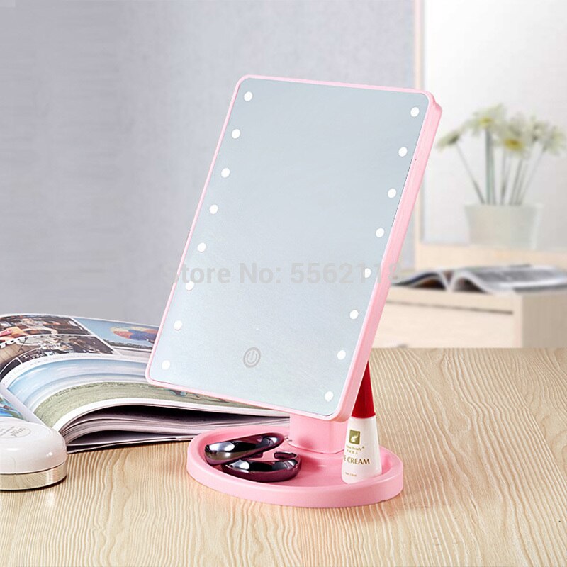 Upplyst spegel led-ljus 16/22 lampa sminkspegel light touch dimme skrivbordsspegel led kosmetisk smink 10x förstoringsspegel: Rosa ljus 16