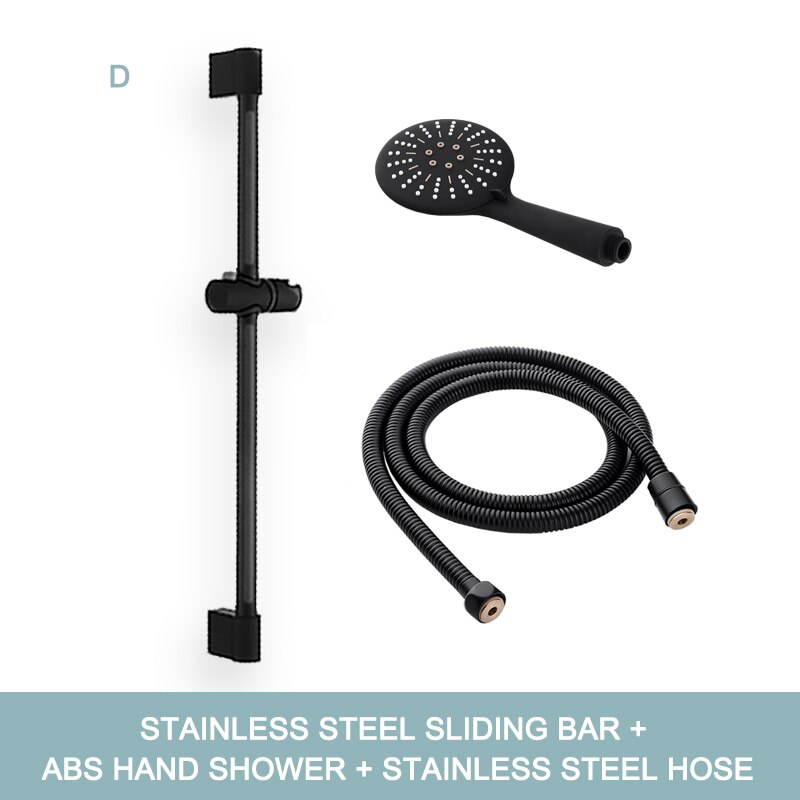 Adjustable 3 Function Matte Black Shower Head Slide Bar with Hand Held Shower and 1.5M Hose Wall Mounted Shower Sliding Bar Set: D Whole Set
