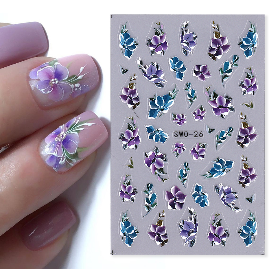 Pegatinas de Arte de uñas de mariquita de abeja 3D, hojas de otoño, margaritas florales, deslizador, calcomanía de pájaro Animal lindo, decoración de manicura, puntas de uñas, Belleza: Verde militar
