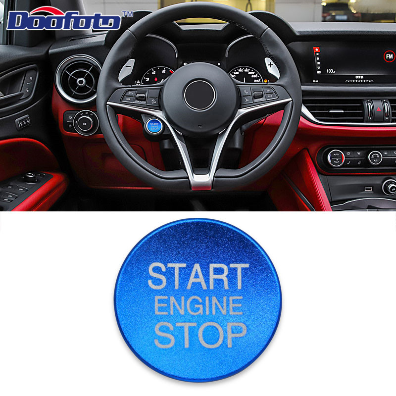 Doofo-pegatinas de para coche, carcasa de botón de arranque del motor para Alfa Romeo Giulietta Stelvio 159 Giulia, accesorios para coche: Button Cover Blue