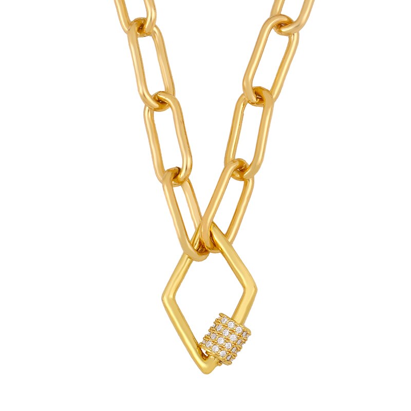 Flola Gouden Ketting Pentagram Ketting Voor Vrouwen Crystal Zirconia Geometrische Hanger Kettingen Sluiting Carabiner Lock Sieraden Nker33: Diamond