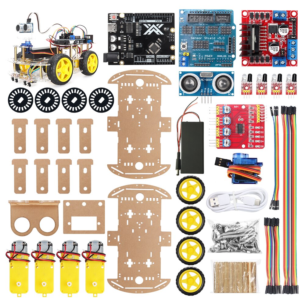 4WD Smart Robot Car Kit For Arduino UNO R3 Project with Ultrasonic Module DIY Programmable STEM Robotics Toys Complete Set Kits