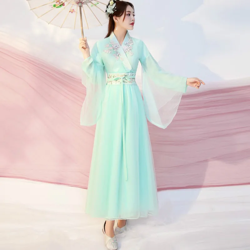 Women Chinese Hanfu Traditional Dancing Performance Outfit Costume Han Princess Clothing Oriental Tang Dynasty Fairy Dresses: S / Beige