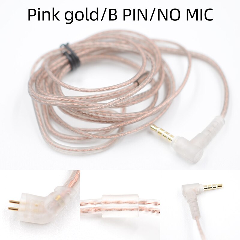KZ ZST ZSN ZS10 pro ZS3 ZS6 AS16 AS12 ZSN Pro Headphones With Micrphone Cable 2 Pin Upgrade Cable Earphone Wire With MIC: Pink B Pin No MIC