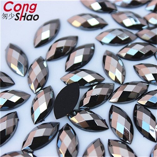 Cong shao 100 stk 7*15mm ab farverige hesteøje flatback akryl rhinestone trim sten og krystaller dekoration tilbehør  wc54: Pistol sort