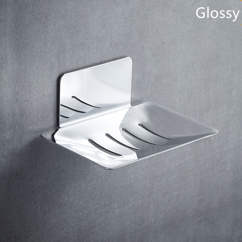Stainless Steel Soap Holder Rack Wall-mounted Bathroom Accessories Punch-free Soap Box Hanger Draining Storage Plate: Silver Glossy