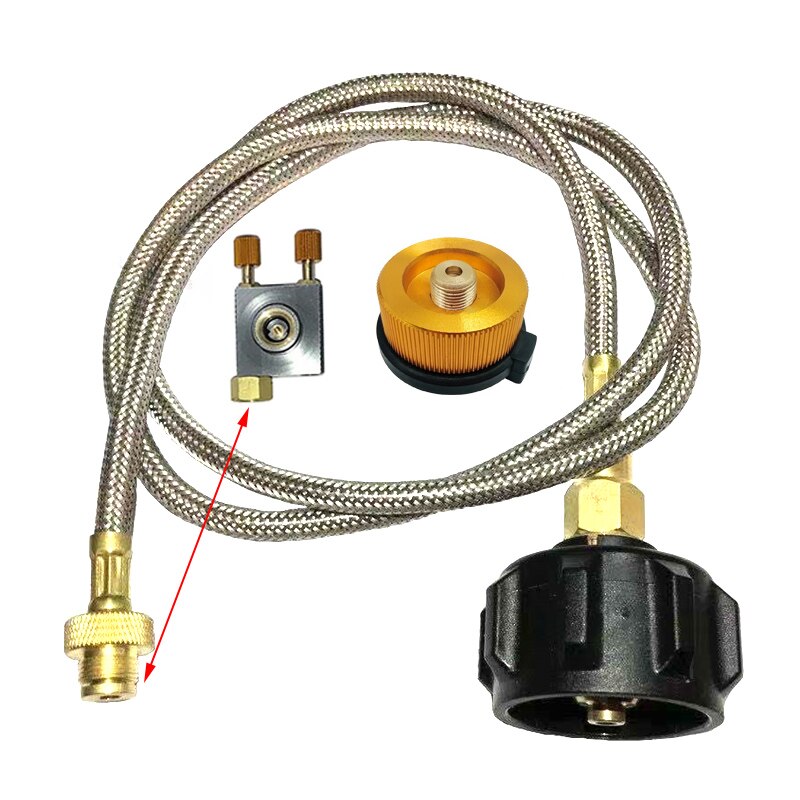 Utomhus spis camping gas spis gas tank konvertering huvud adapter brännare lpg cylinder propan refill adapter: Med rör och adapter