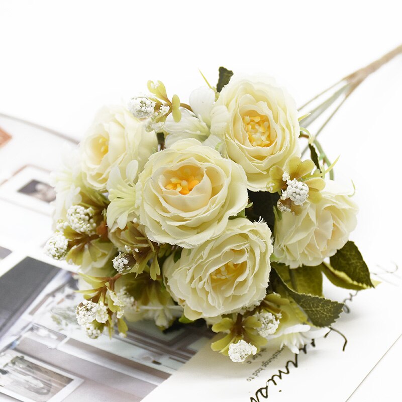 Bouquet de roses artificielles, 5 fourchettes 10 têtes, 1 Bouquet, accessoire de décoration de maison, bricolage, mobilier de salon pour un mariage: 1