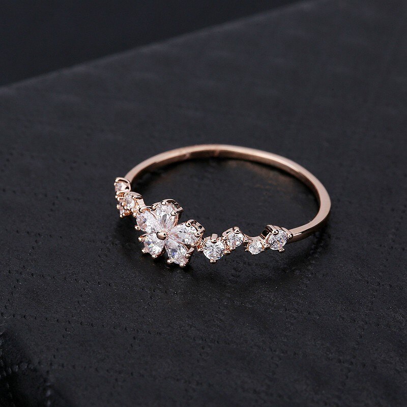Dunne Stijl Shining Cubic Zirkoon Bloem Ring Voor Vrouwen Rose Goud Kleur Ring Set Rose Gouden Ring