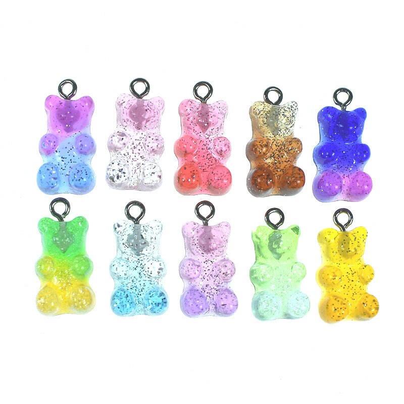 Schattige gummybeer hanger bedels voor ketting armband oorbellen sieraden doe-het-zelf bevindingen kristal kleur beren kerst 2.2 x 1.1cm: 10 stuks per