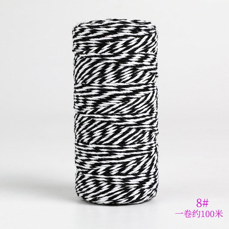 Cuerda de algodón de doble color para manualidades, Material de embalaje hecho a mano, hilo de algodón blanco y negro decorativo, cordón de costura trenzado de 2mm, 100m