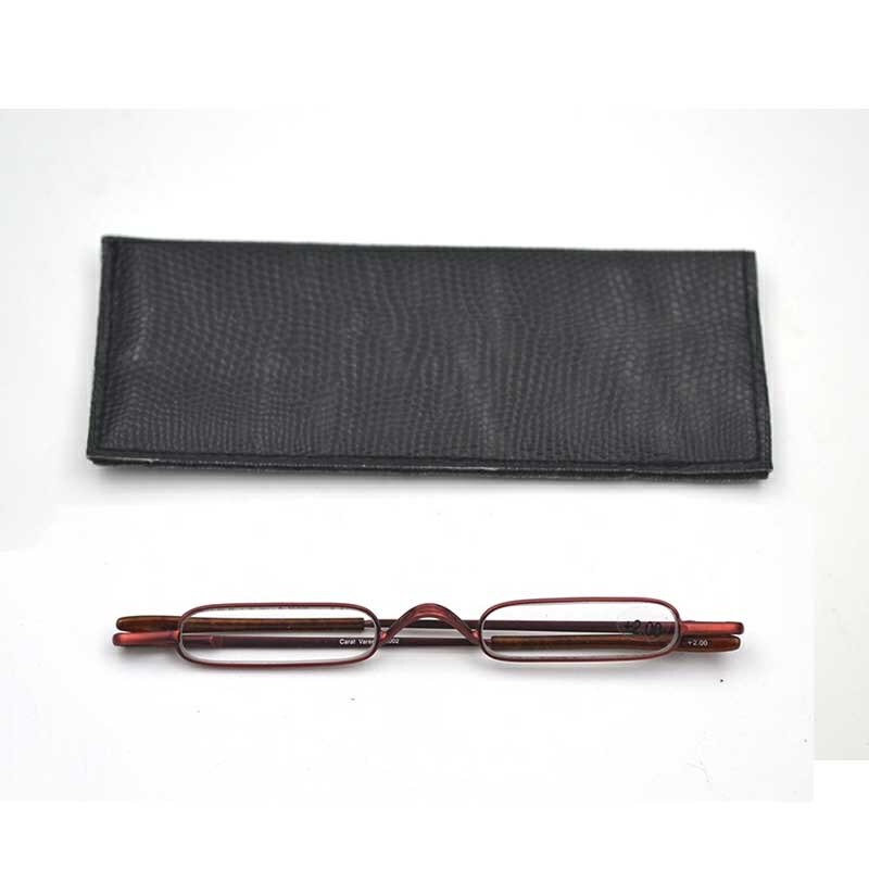 Ultralight Mini Vouwen Leesbril Vrouwen Mannen + 1.0 tot 4.0 Legering Draagbare Container Presbyopie Pen Bril Sturen Case A1: +200 / red