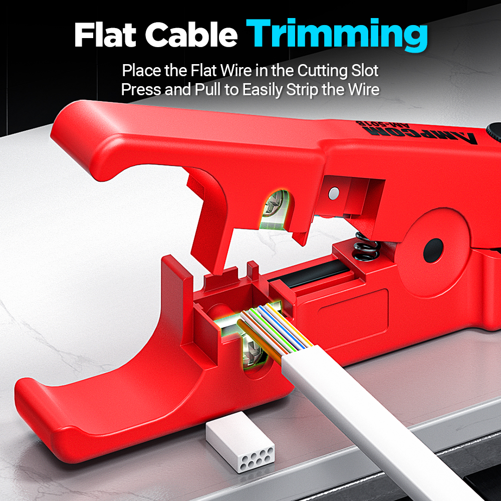 AMPCOM Wire Stripper Ethernet Cable Cutter Round Cable Cutting Tool Lan Cable Stripping Tool for CAT7 CAT6 CAT5E CAT5 Round Wire