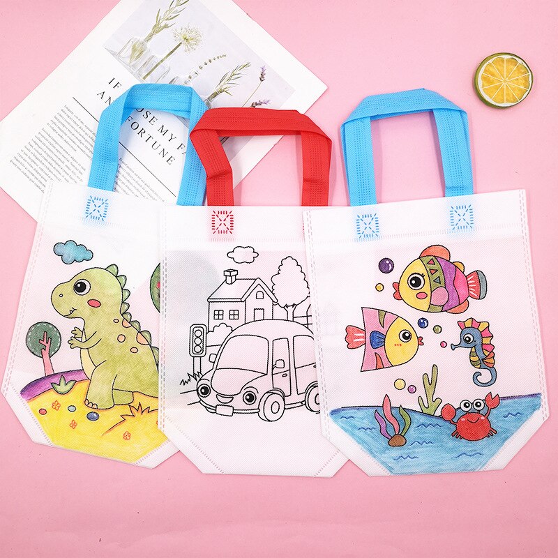 10 pz/set Kawaii fai da te borse Graffiti pittura a mano sacchetto di immagazzinaggio Non tessuto per bambini arti colore riempimento disegno giocattoli artigianali