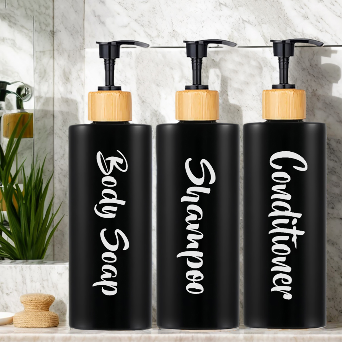 Shampoo Conditioner Bodywash Soap Dispenser Bathroom Shower Soap Dispenser Empty Shampoo Bottle Bathroom Essential: black