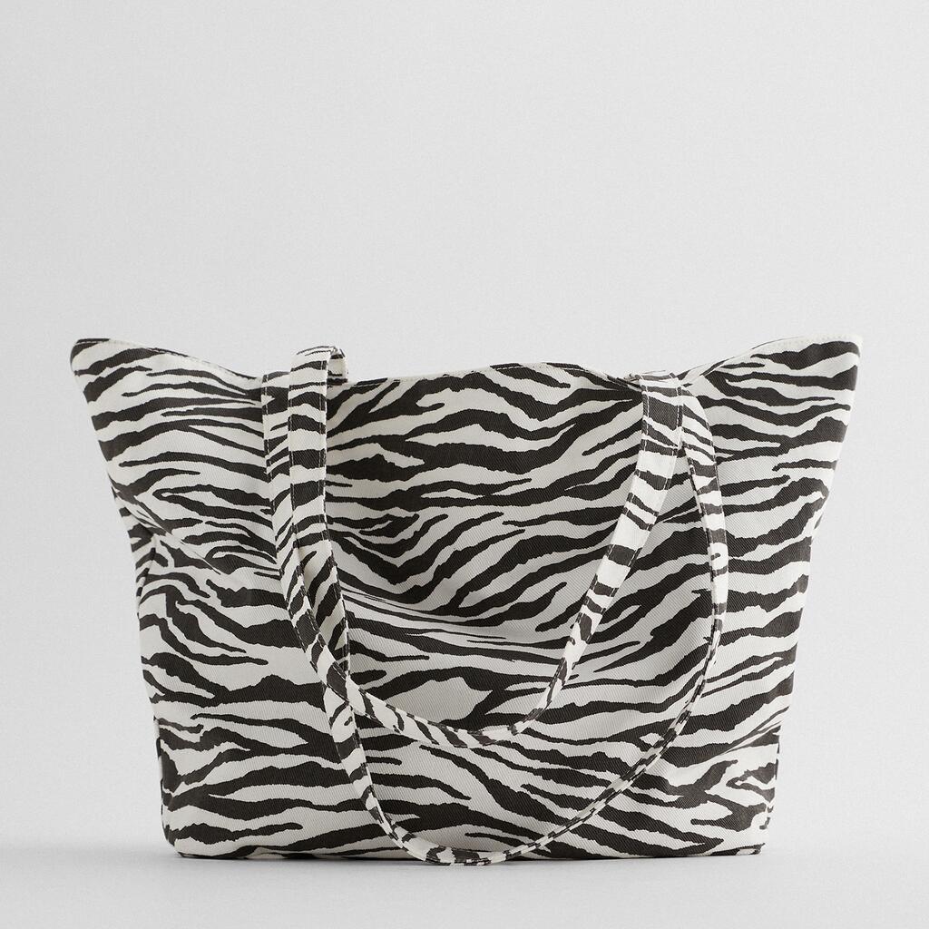 Bolso de mano con estampado de cebra para mujer, bolso bandolera para compras, portátil, de tela: white