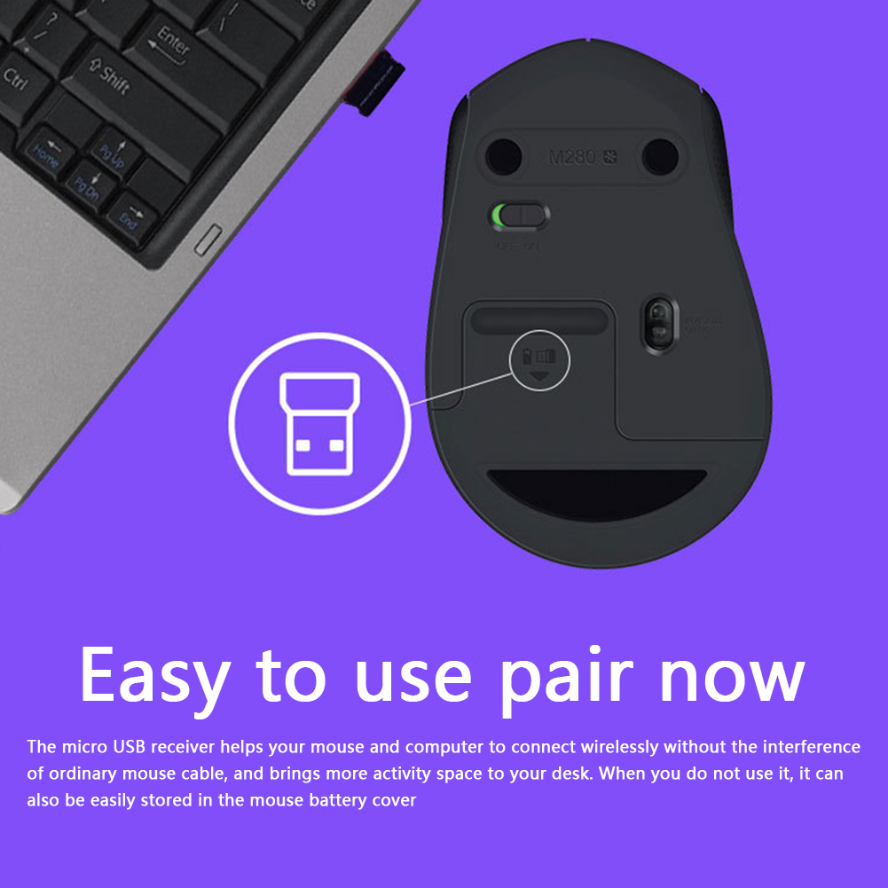 Logitech M280 Wireless Optical Mouse 2.4GHz 3 Buttons Receiver Cordless Mice for PC Computer Office Home