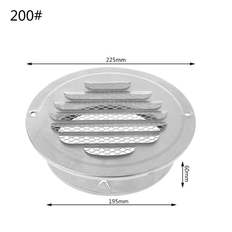 Stainless Steel Exterior Wall Air Vent Grille Round Ducting Ventilation Grilles: 200mm