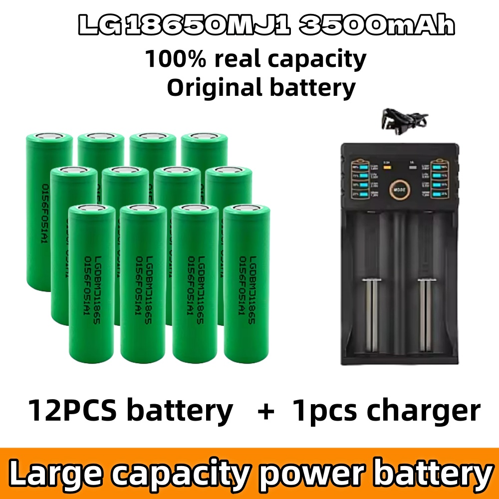 Original INR18650 MJ1 3500mAh 3.7V 25A High Drain Rechargeable Battery for Power Tools Flashlights DIY | Fast Charger Included: Silver