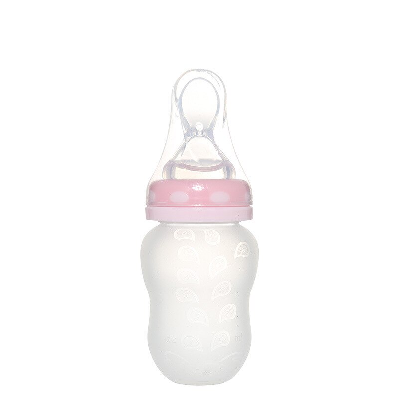Baby Safty Feeding Bottle Dual Purpose Silicone Squeeze Rice Cereal Spoon Milk Bottle Baby Training Feeder Wide Mouth Bottle: Pink
