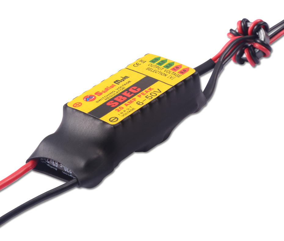 SunriseModel-regulador de voltaje de conmutación para avión, helicóptero teledirigido, 45x26x8mm, SBEC 20A, 5V, 5,5 V, 6V, 7V, 9V
