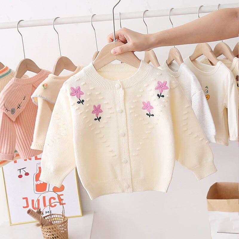 Baby Meisje Kleding Herfst Truien Ronde Hals Borduren Bloemen Baby Kleding Vest Trui Jas Kinderkleding