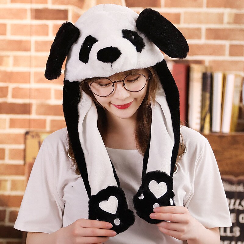 Girls Animals Ear Moving Jumping Hats Children Women Warm Plush Rabbit Winter Caps Kids Cute Bunny Fuzzy Pinch Airbag Funny Hats
