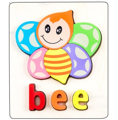 Wooden Animal Puzzle Montessori Letter Puzzle Preschool Learning Educational Game Baby Toddler Toys for Children: Bee