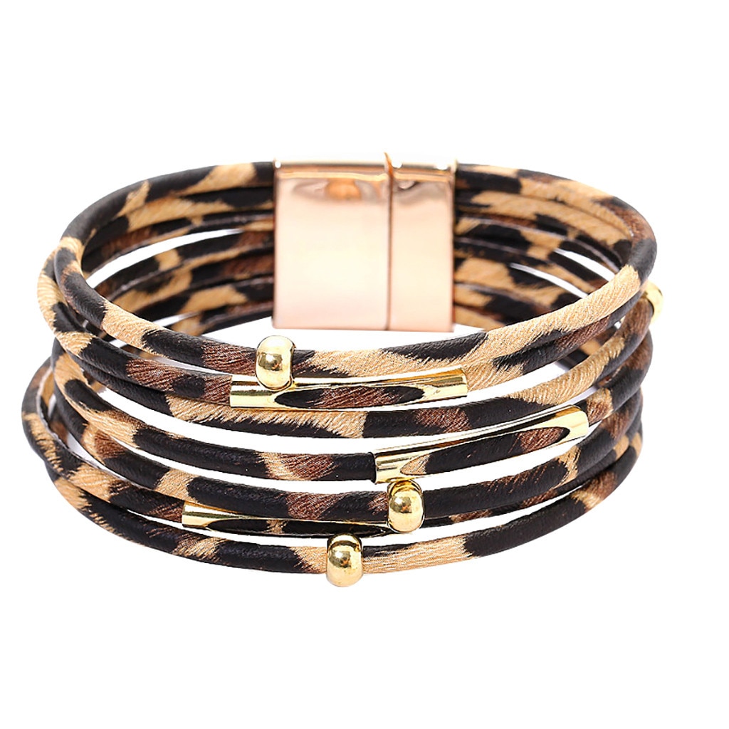 Bracelets for Women boho Accessories Charm Bracelet luxury Magnetic Multilayer Leopard Ladies Leather Bracelet Jewelry