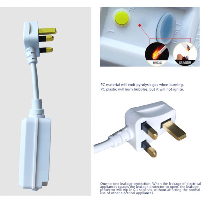 UK Safety RCD Socket Adaptor Home Circuit Breaker Cutout Plug Trip Switch 13A Leakage Protection Protector
