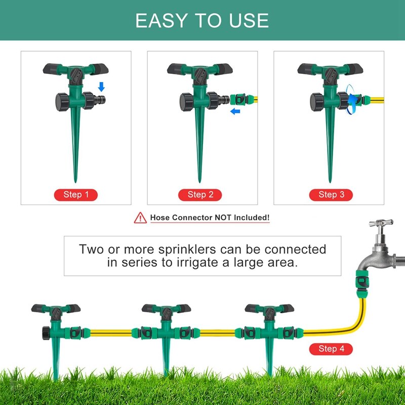 3- pack automatisk 360 ° roterande gräsmatta sprinkler justerbart bevattningssystem för gräsmatta, plantskola och gräsbevattning, trädgårdsvattensprutning