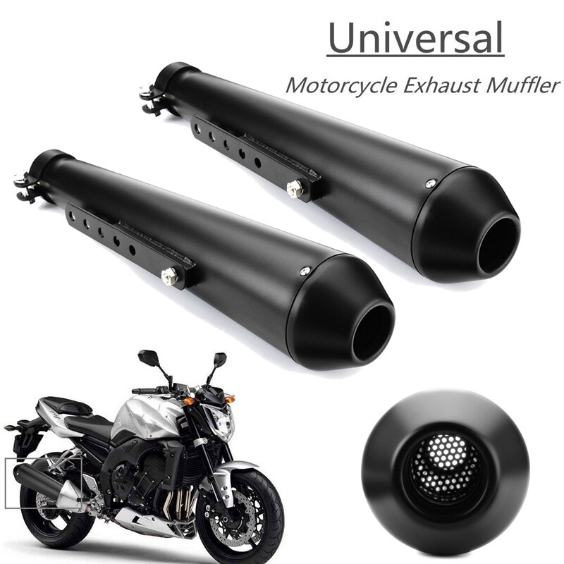 Universal Motorcycle Cafe Racer Exhaust Pipe with Sliding Bracket Matte Black Silver: black