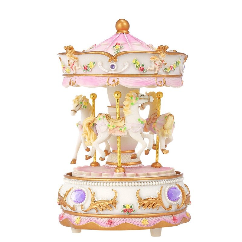 Mini Carousel Clockwork Music Box Speaker Led Merry-go-round Musical Box for Girlfriend Kids Children Christmas Festival: Purple