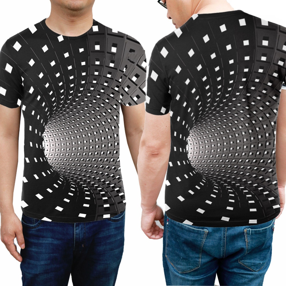 Hommes femmes T-Shirt à manches courtes 3D tourbillon impression Illusion d'optique hypnose T-Shirt hauts XRQ88