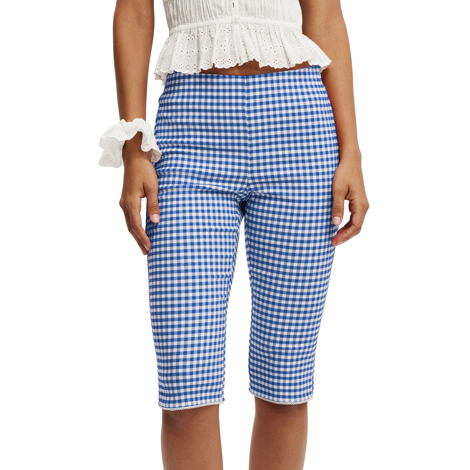 Dame  y2k estetiske rutete capribukser med middels midje, sidesplitter, knelange tights, avslappet leggings for daglig fest, klubb, streetwear: Xl / Blå