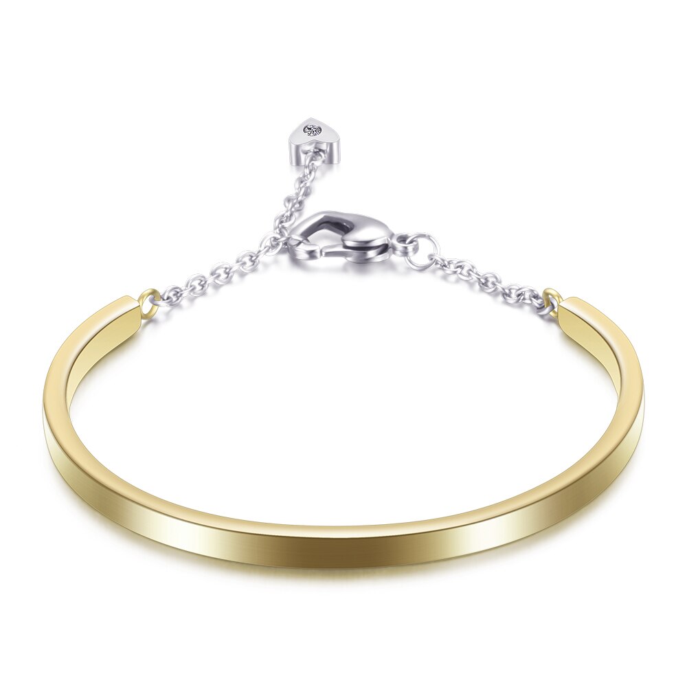 NIBA Gold-Color Cuff Bangle For Women One Row Crystal Stainless Steel Bracelet Bangle Jewelry Adjustable Chain: 2