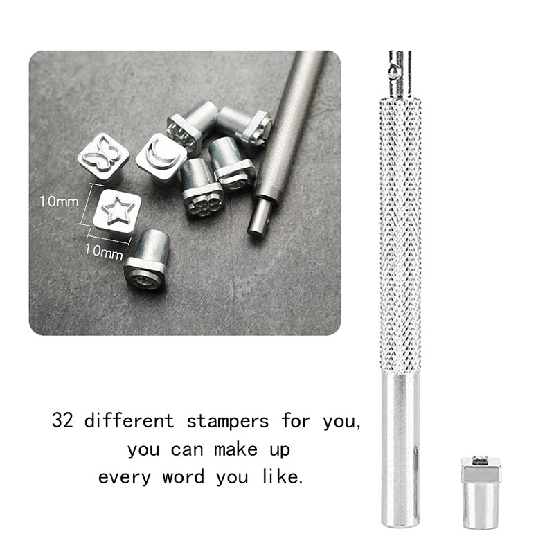 Lmdz 32 peças-ferramenta para carimbo de couro, estampa artesanal de couro curtido, faça você mesmo