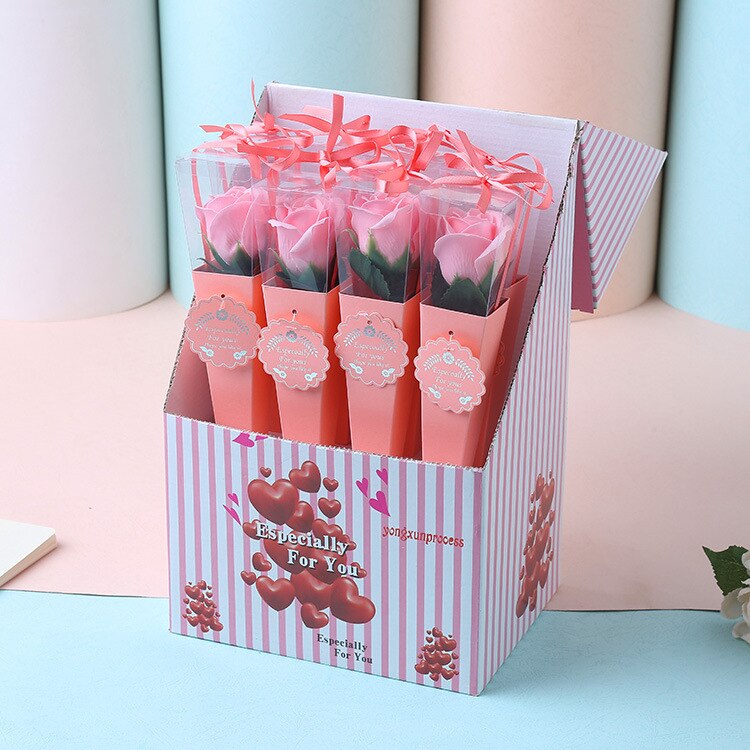 Flores de jabón de rosas, favores románticos de la boda, , de San Valentín, 12 Uds.: 12pcs Pink