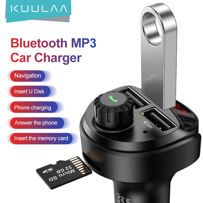 KUULAA Car Charger FM Transmitter Bluetooth Car Audio MP3 Player TF Card Car Kit 3.4A Dual USB Car Phone Charger For Xiaomi Mi