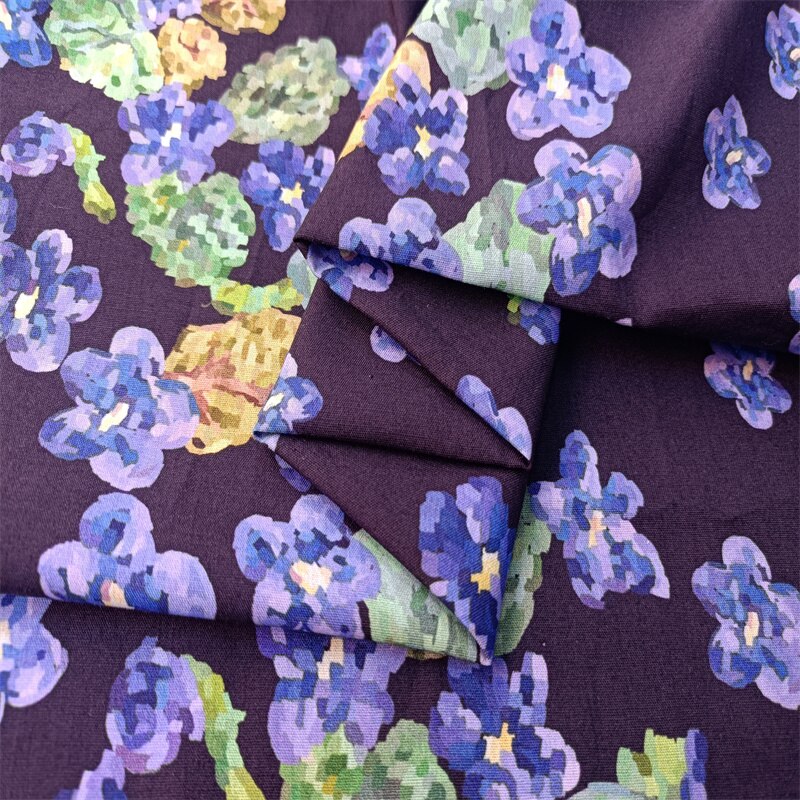 purple flower digital printing polyester cotton fabric custom summer thin dress shirt fabric