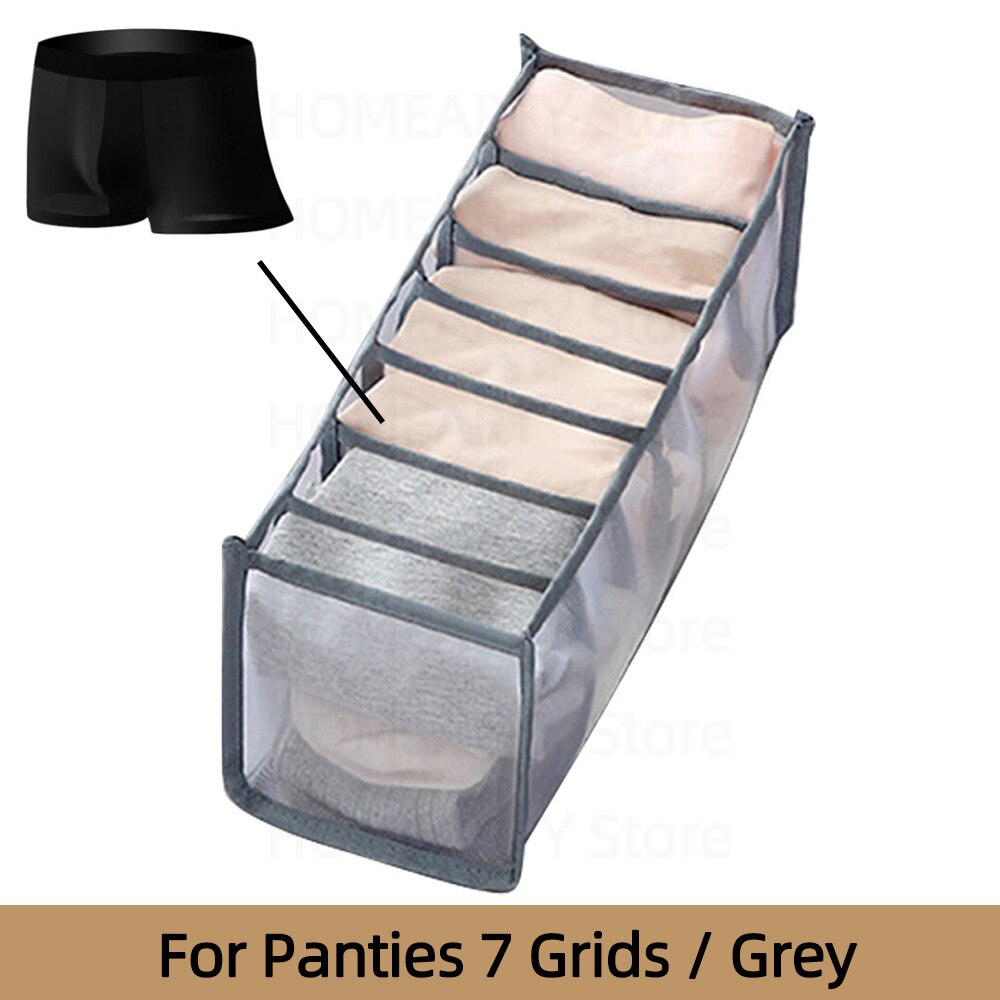 Organizador de armario para ropa interior, caja de almacenamiento para calcetines, bolsa de almacenamiento para armario, sujetador, pantalones, cajón divisor: Grey-7 Grids