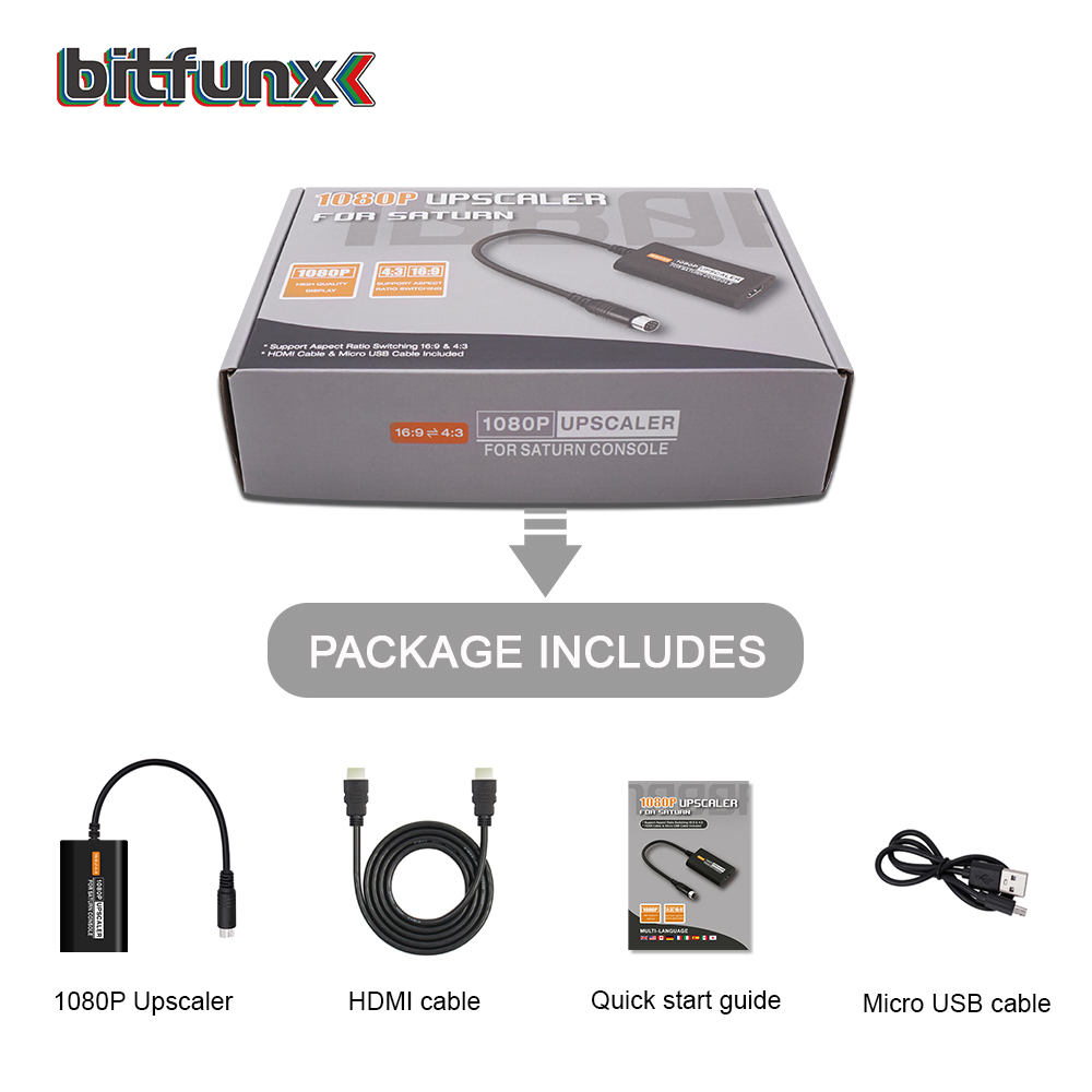 Bitfunx convertisseur HDMI pour SEGA Saturn SS 1080p Upscaler 4:3/16:9 rapport d'aspect commutateur entrée s-vidéo: Default Title