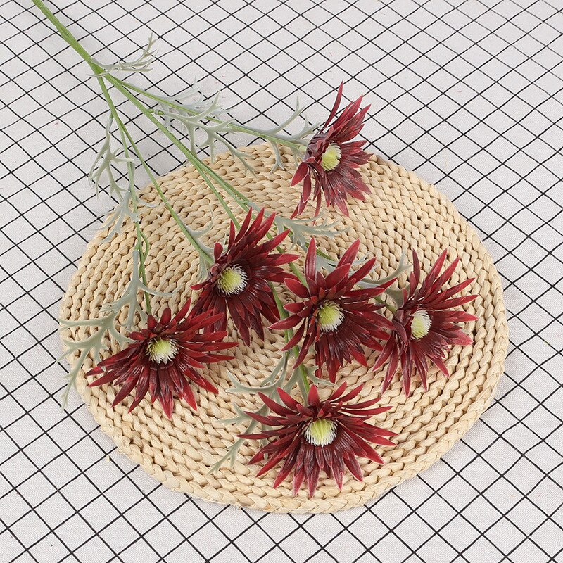 Muovi gomphrena globosa krysanteemi kevät gerbera jäljitelmä kukat häät olohuoneen koristelu silkkikukka kodin kaluste: Punainen