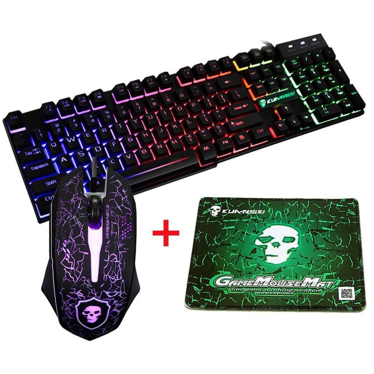 Colorful Backlight USB Keyboard Kit Wired Gaming Keyboards 2400DPI LED Gaming Mouse Combo with Mouse Pad Mix Backlit Mice