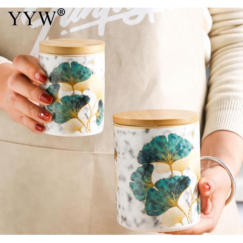 Latas herméticas de cerámica, latas de café nórdicas con tapa de madera, cajas de almacenamiento de fruta seca comida, accesorios de cocina, latas de almacenamiento