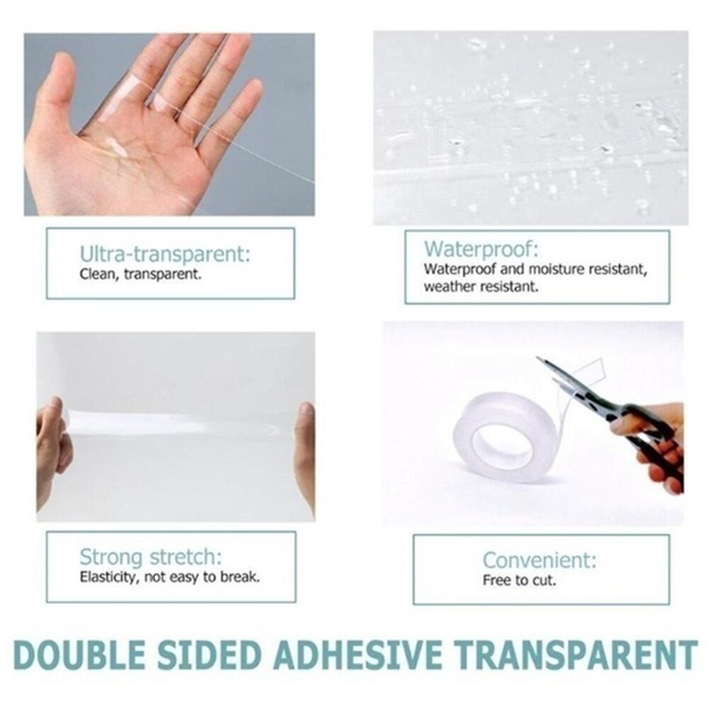 Seamless Tape 1M/3.0M/5M Home Garden Mobile Phone Two Sided Adhesive Nano Adhesive Tape Sturdy Transparent Washable