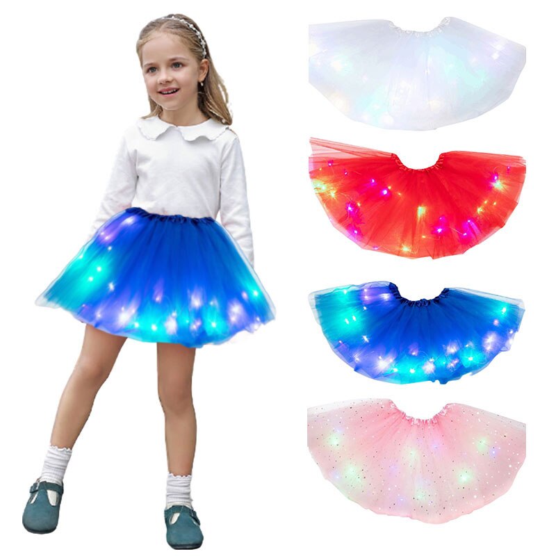 Falda de princesa con luz LED brillante para niñas, vestido de , Halloween, Festival, escenario, baile, de Halloween y Navidad